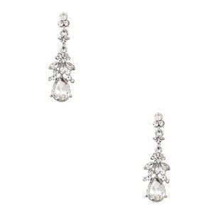 Crystal Gem Earrings Clear Silver Dangle Jewelry Cocktail Statement Formal NWT